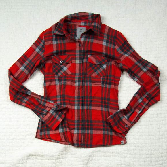 Nollie Skater Hipster The Slim Fit Red Plaid Button Down 2 Front Flap Pocket S - Picture 8 of 8